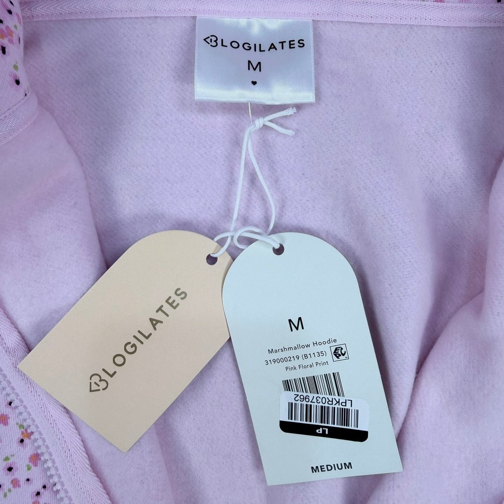 Blogilates Womens M Pink Floral Cotton Blend Marshmallow Hoodie Oversized Zip Up - Picture 4 of 10